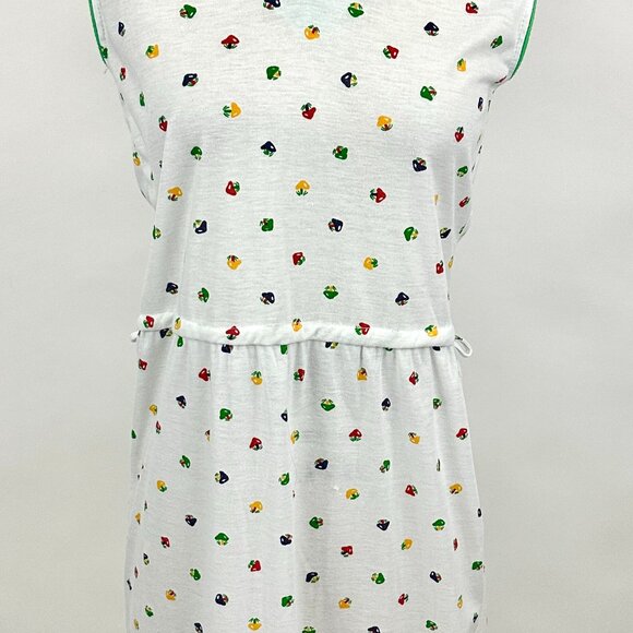 Vintage 1970s Knit Polka Dot Mushroom Dress | Green Collar | Skiva | Size Medium - Picture 1 of 5
